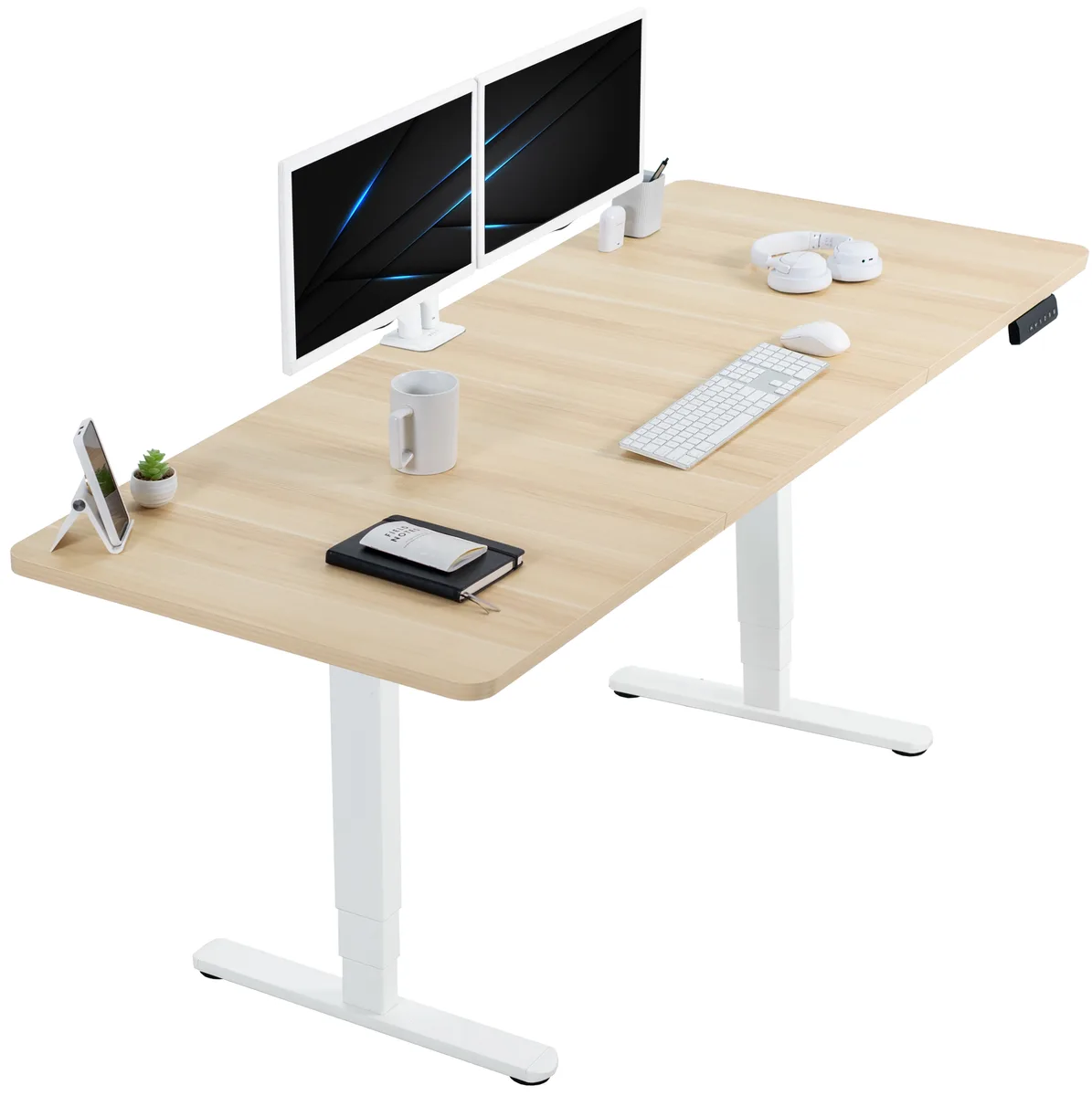 VIVO VIVO Electric 71 x 30 Standing Desk Light Wood White Frame — product photo