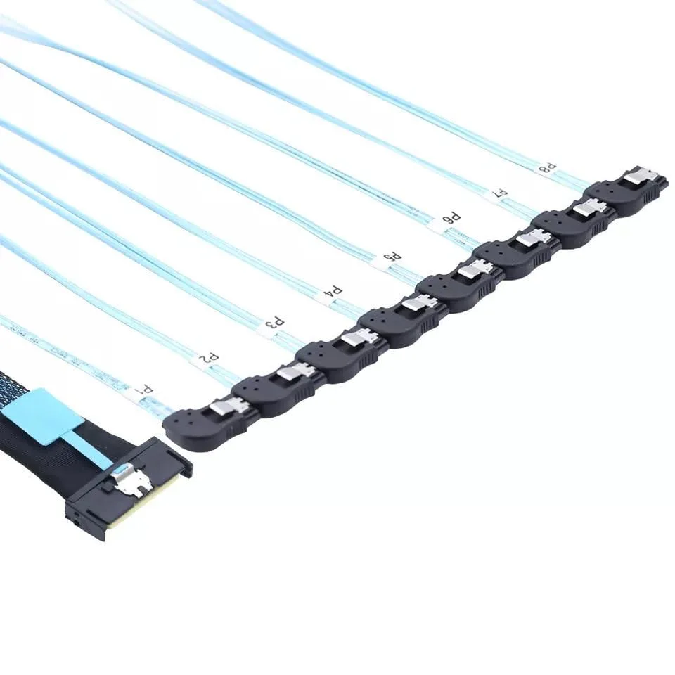 Vszerda Vszerda MCIO 8X SFF-8654 8i to 8X SATA 7P Left Female Cable 1m — product photo