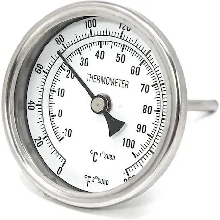 Stainless steel brew kettle with glass dial thermometer, transparent finish