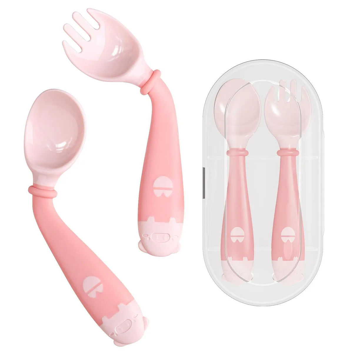 Black 24-piece toddler cutlery set with bendable handles and travel case