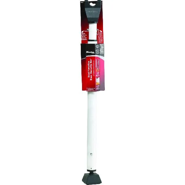 Telescoping steel security bar, black and white finish, extends 27 to 42 inches