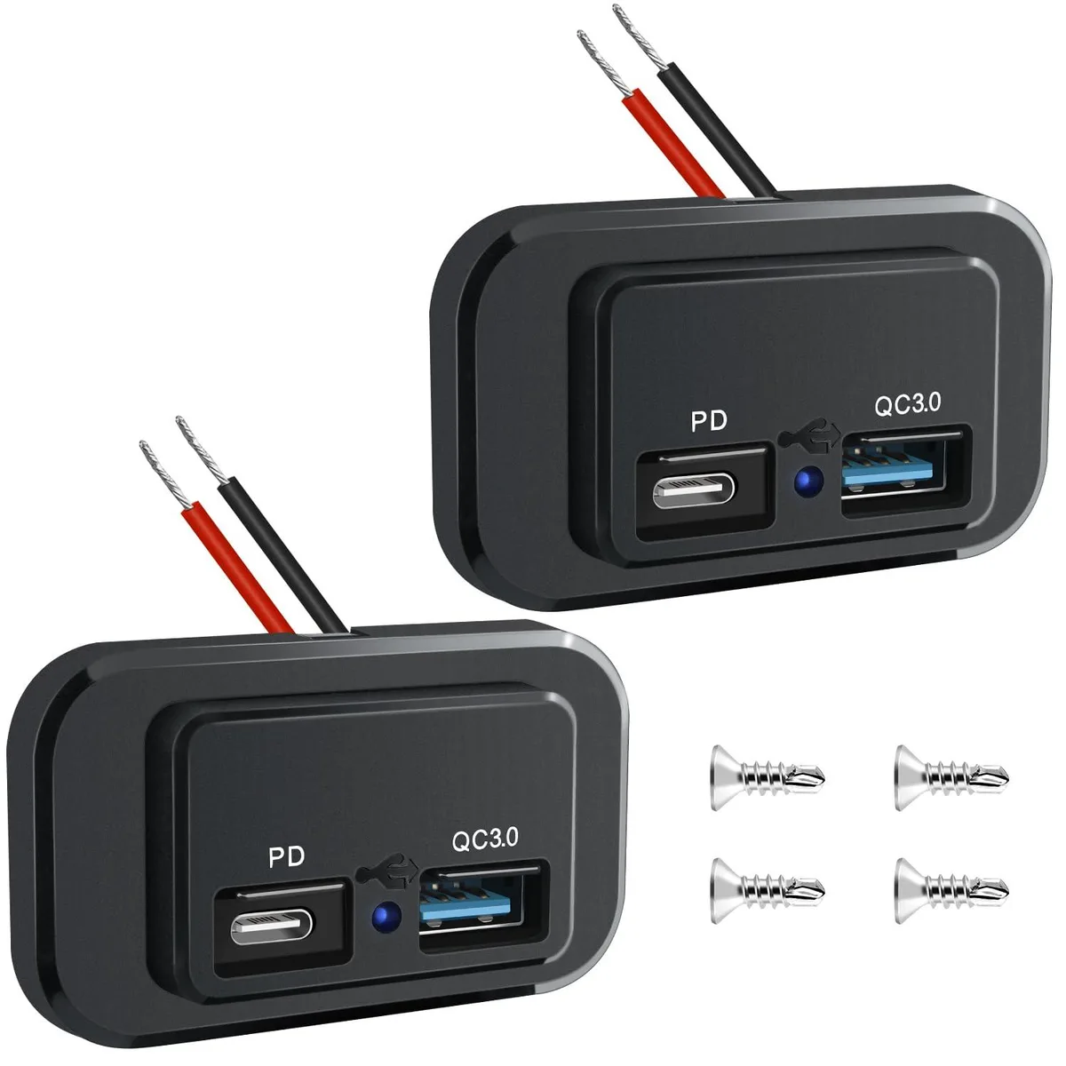  Nilight 90513B 2-Pack USB-C PD QC3.0 12V-24V 48W Waterproof Panel Charger — product photo