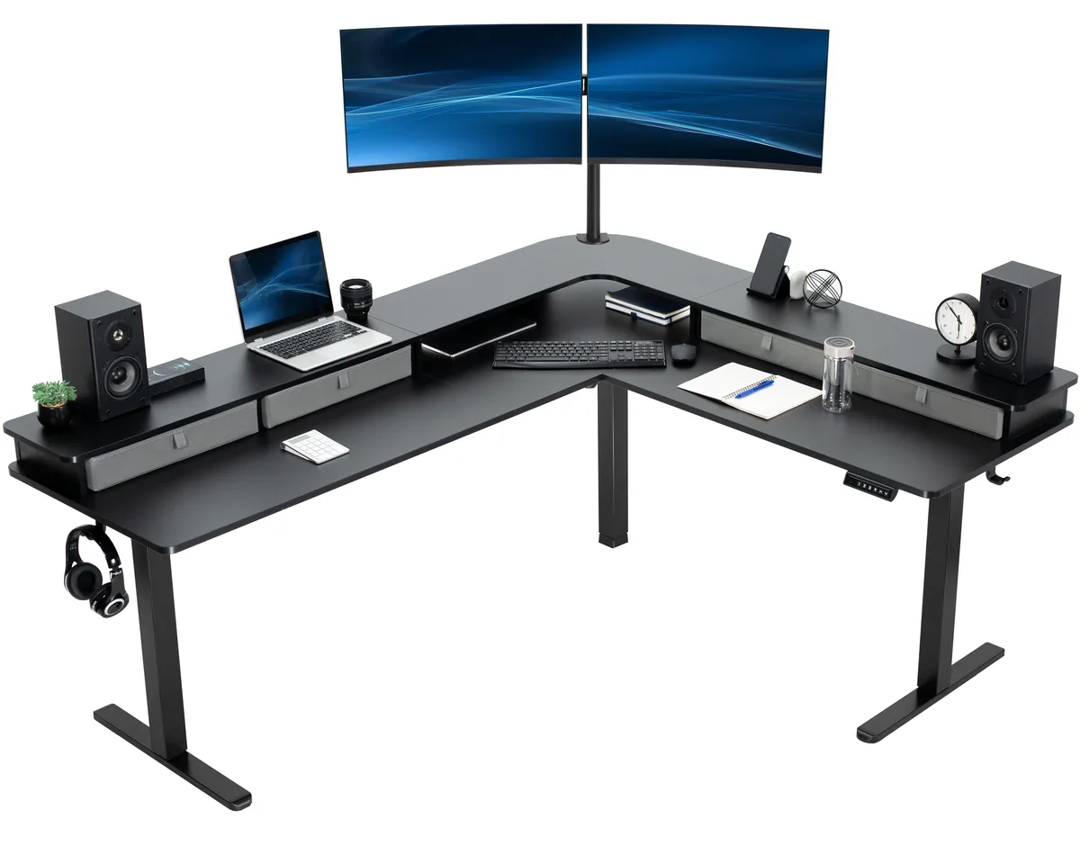 VIVO VIVO 2-Tier Electric Corner Desk 75" x 63" Black — product photo