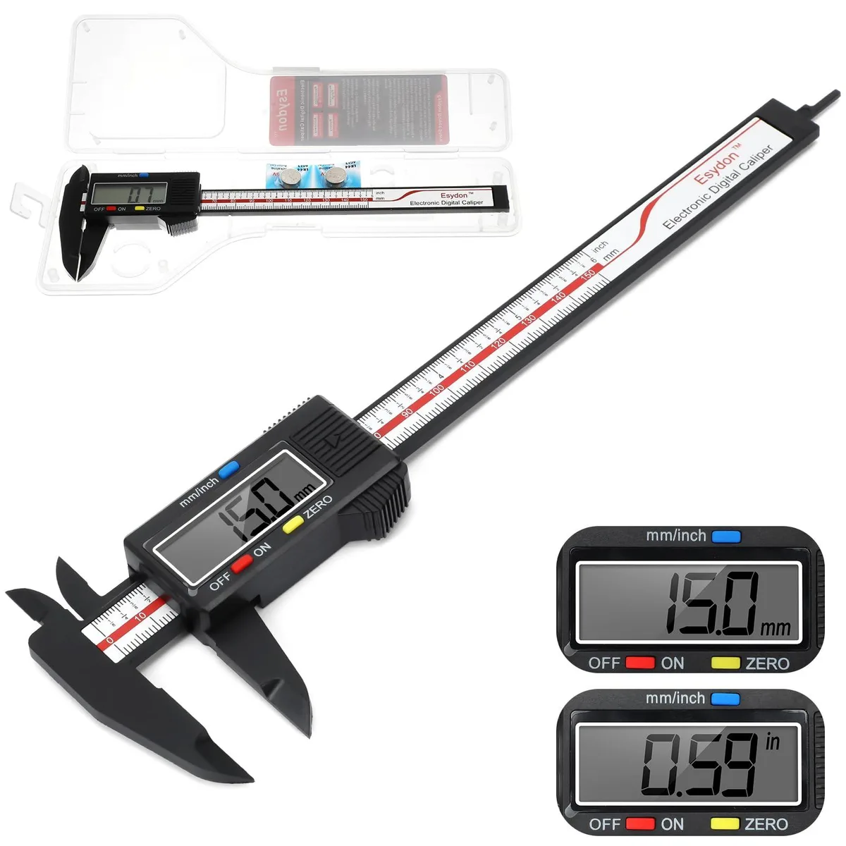 Plastic digital caliper in case with LCD screen