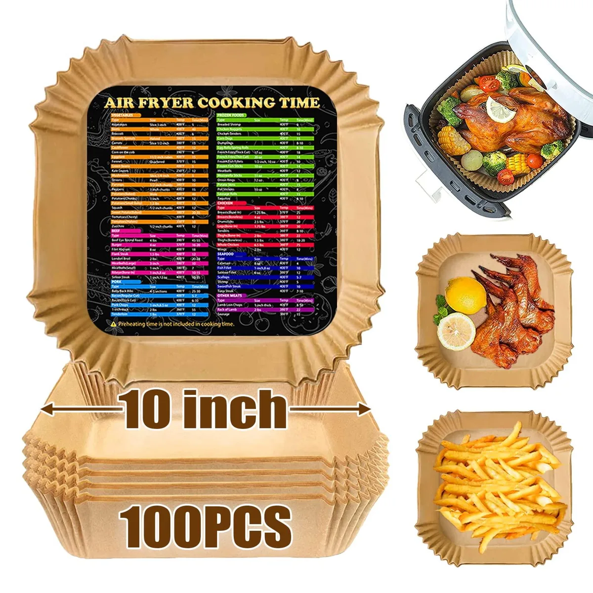  ZOWVAAM Air Fryer Paper Liners 10 Inch Square 100 Sheets — product photo