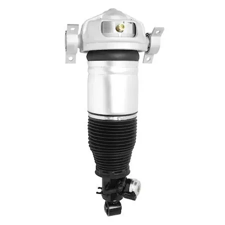 Rear left electronic air strut assembly, silver metal body with black rubber boot and electrical connector