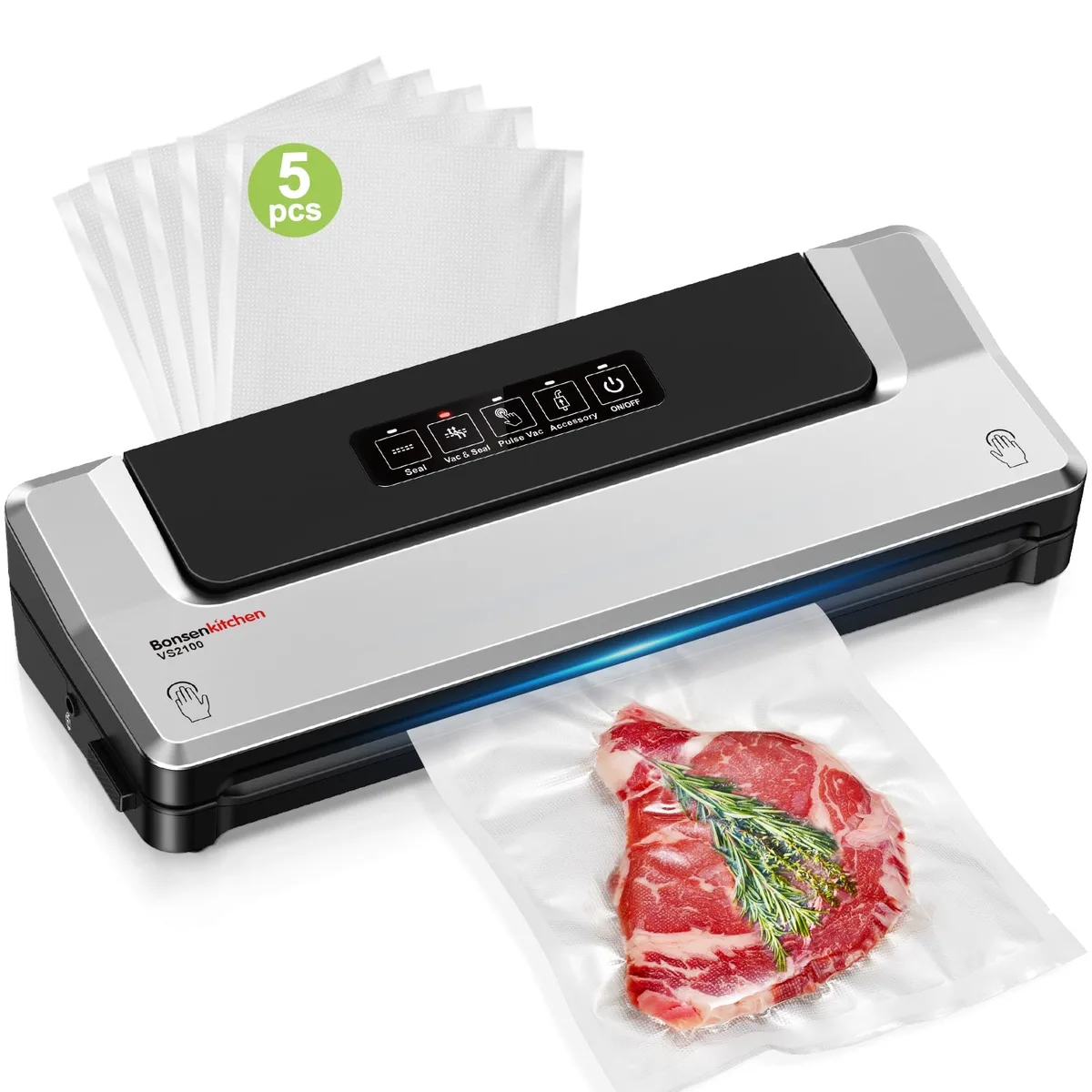 Bonsenkitchen BK-VS Vacuum Sealer Machine Silver 5 Bags — product photo