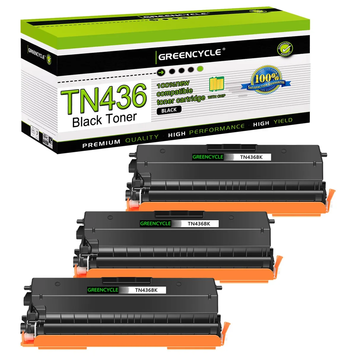 GREENCYCLE GREENCYCLE TN436 Black Toner Cartridge 3 Pack 6500 Pages — product photo