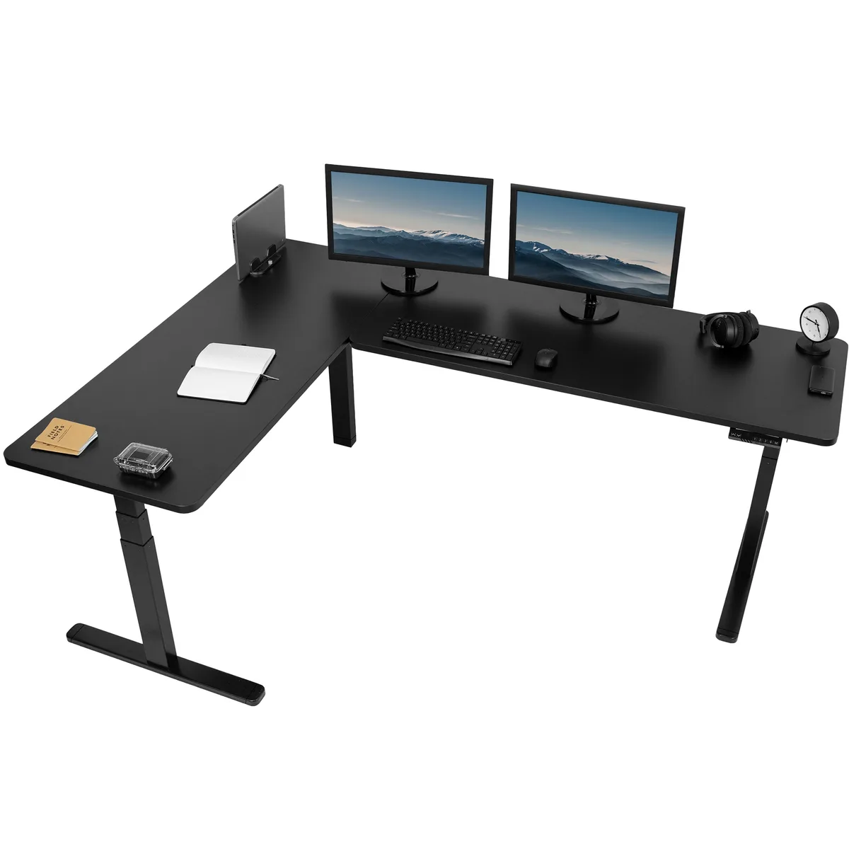 VIVO VIVO Electric Corner Desk 83" x 60" Black Frame Black Tops — product photo