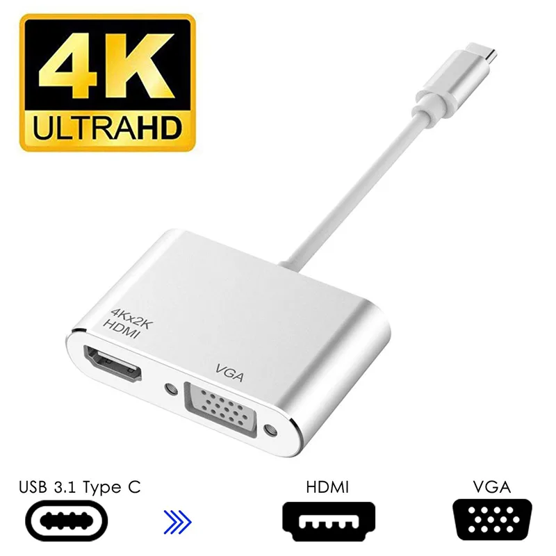 LUOM LUOM USB-C to HDMI VGA Adapter 4K 30Hz Silver — product photo