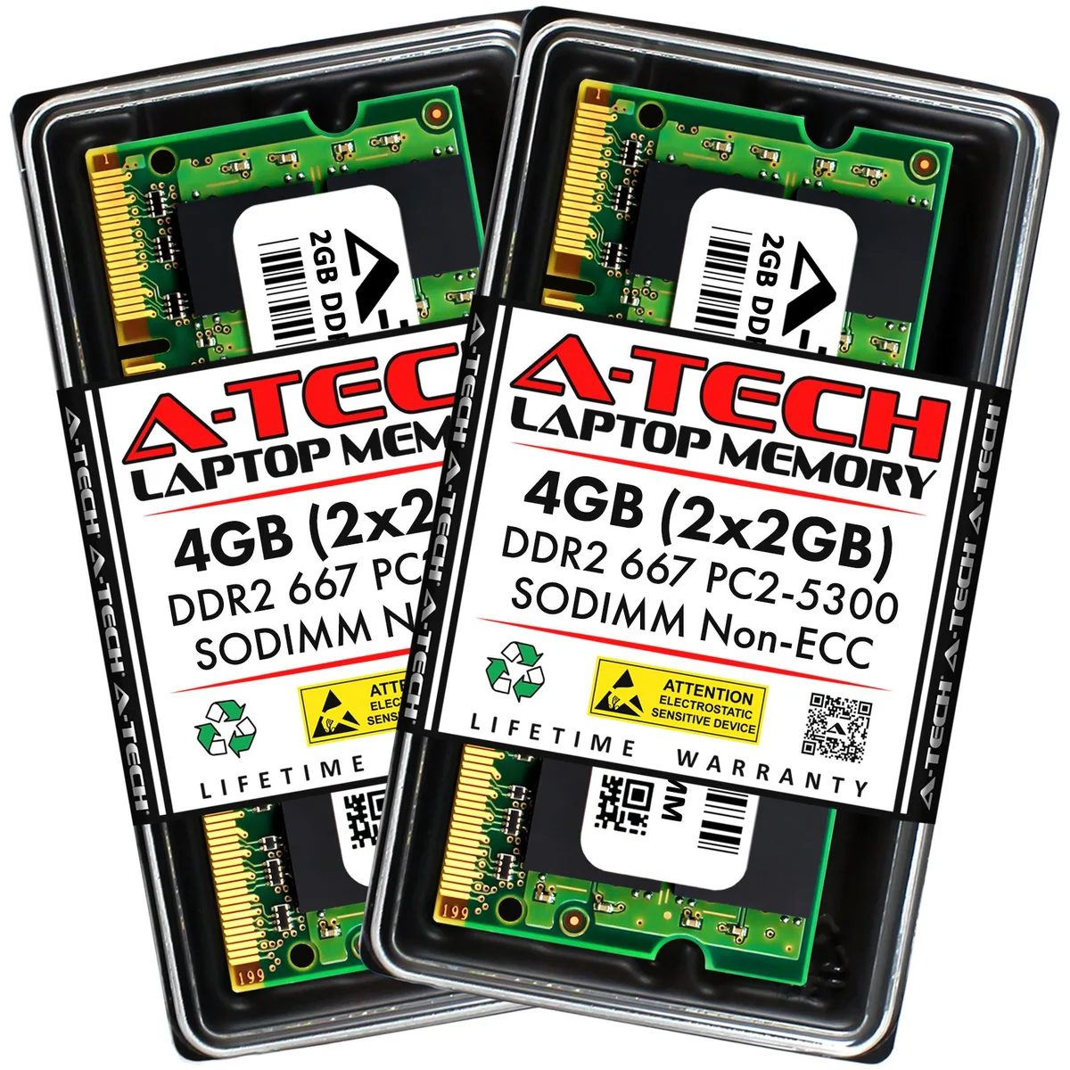 A-Tech A-Tech 4GB (2x2GB) DDR2 667MHz SODIMM PC2-5300 CL5 1.8V 200-Pin Laptop RAM — product photo