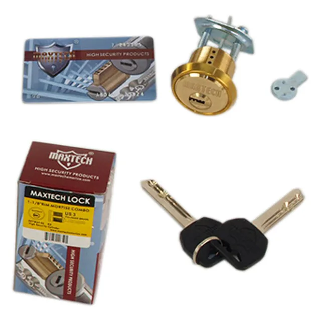 MAXTECH MAXTECH High Security Rim/Mortise Cylinder Combo 1-1/8" 006 Keyway Polished Brass 10 Pin — product photo