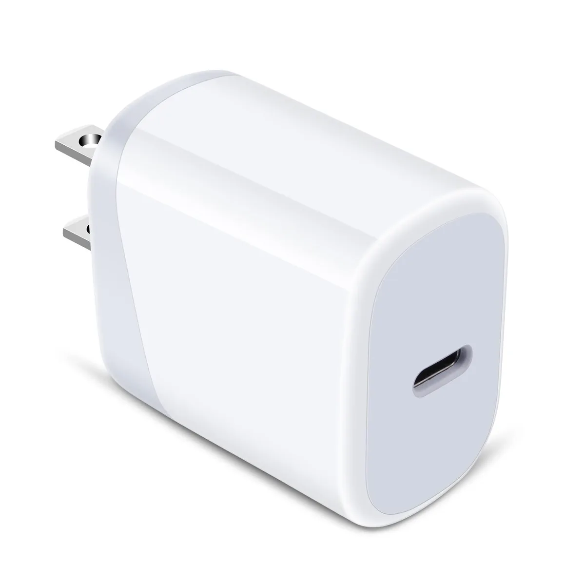 Compact white dual USB-C wall charger with European plug pins