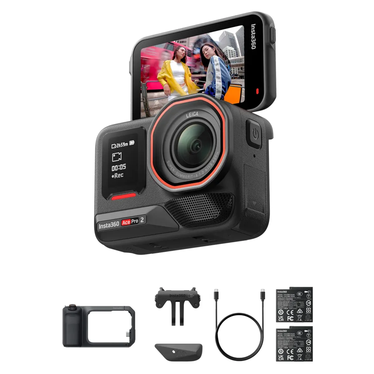 Insta360 Insta360 Ace Pro 2 action camera CINSBBGA-ACEPRO2166 Xplorer Pro Bundle dual 1800mAh batteries Midnight Black — product photo