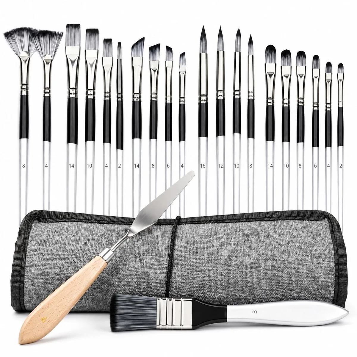  Avery hbtz-002 fine art brush set 24pcs 22 brushes palette knife canvas roll — product photo