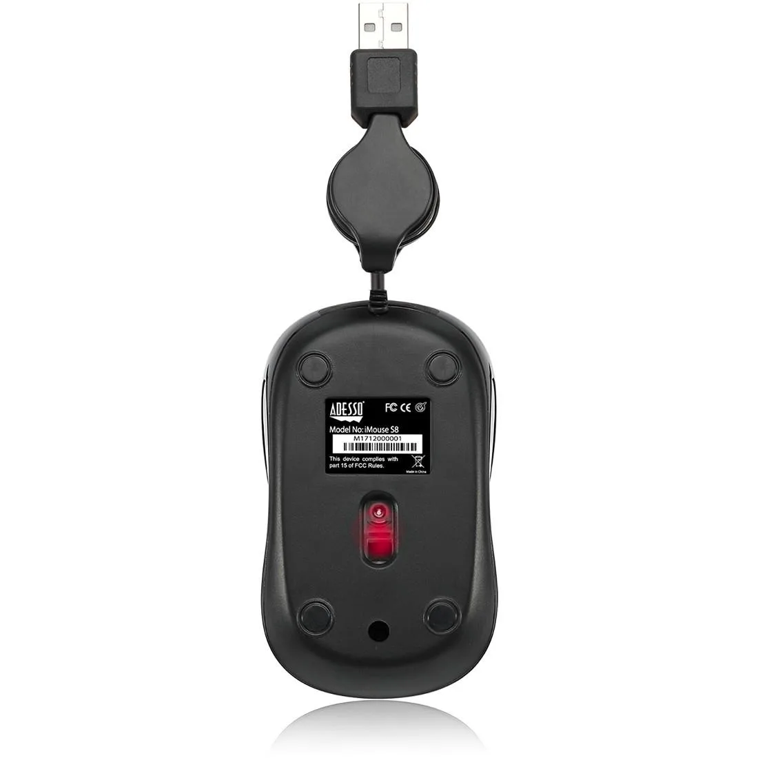 Adesso Adesso IMOUSE S8R USB 2.0 Illuminated Retractable Mini Mouse 1600 dpi Red — product photo