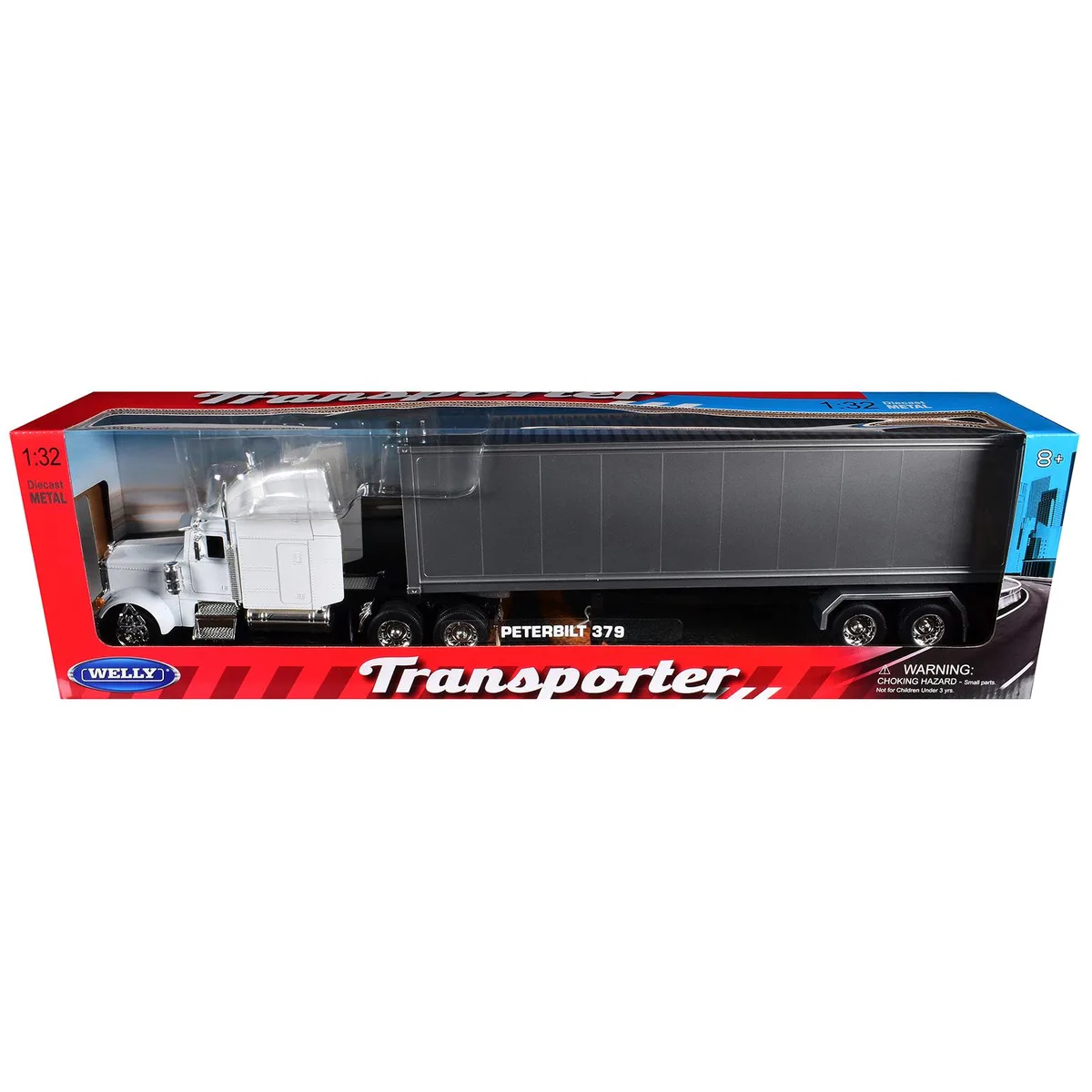WELLY WELLY Peterbilt 379 Truck White Silver Container Transporter 1/32 Diecast — product photo
