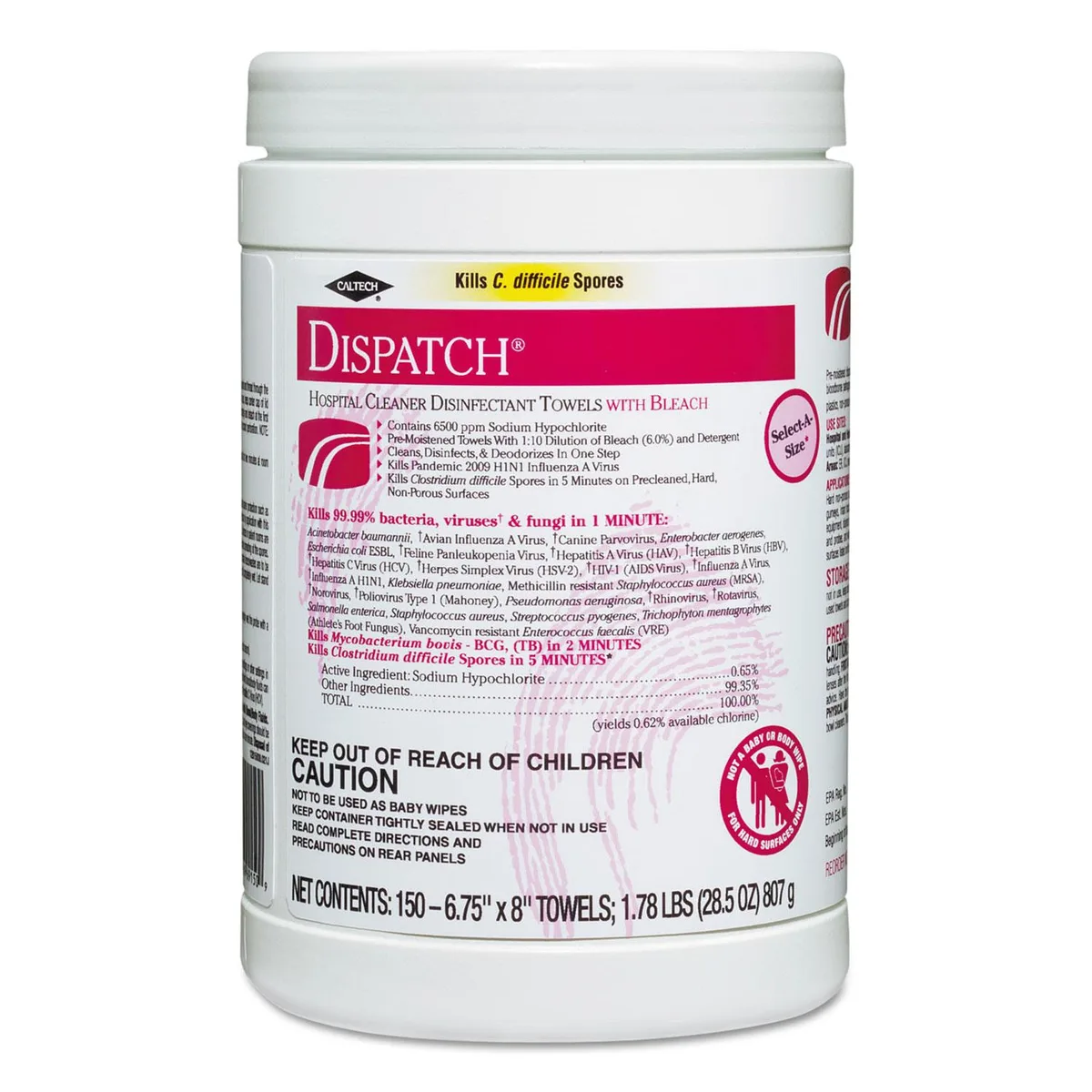 Clorox Clorox CLO 69150 Dispatch Bleach Wipes 150 ct 6.75 x 8.00 in — product photo