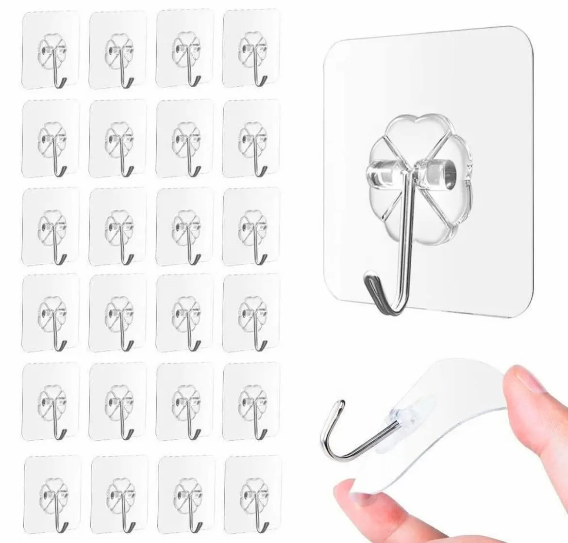  QUALIALL Adhesive Hooks Clear Heavy Duty 33lbs 10pcs — product photo