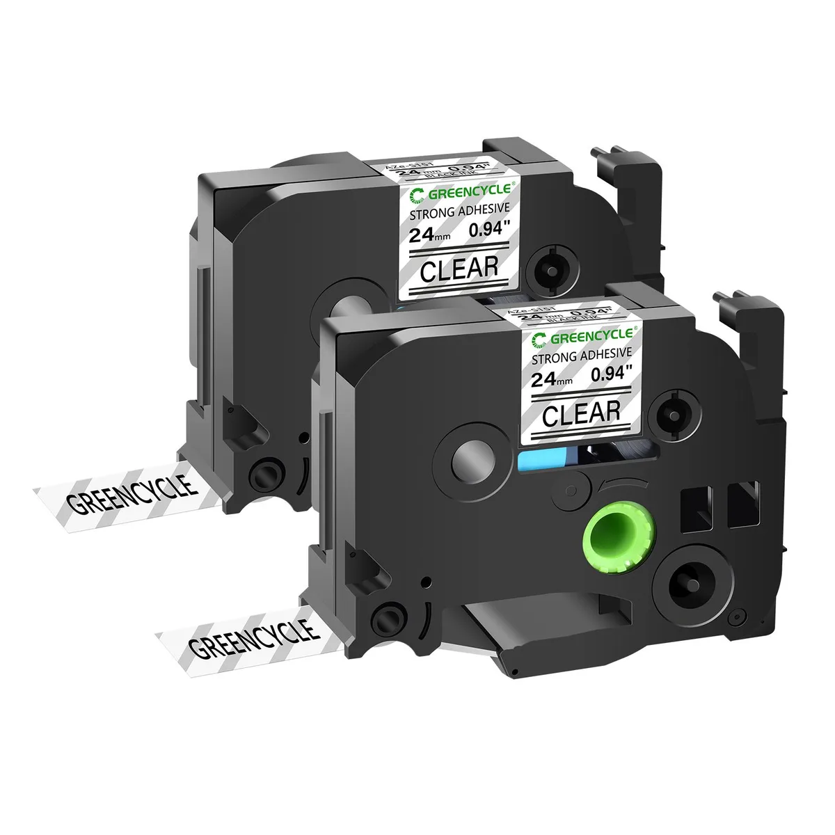 GREENCYCLE GREENCYCLE TZe-S151 24mm Black on Clear labelmaker tape 2 pack — product photo