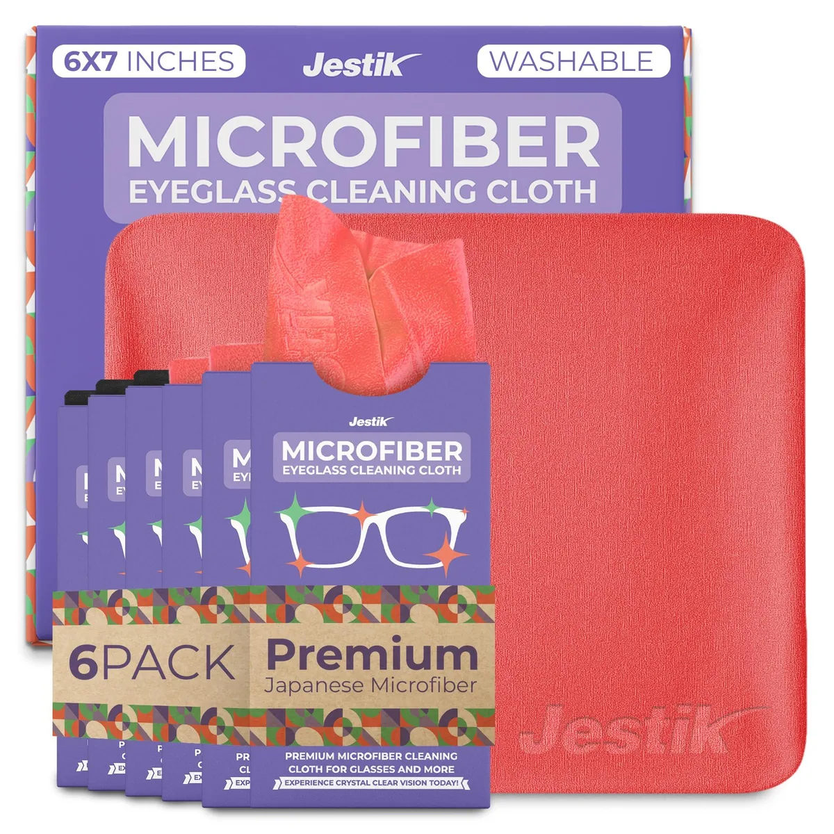  Jestik Microfiber Cleaning Cloths 6 Pack Black Crimson Red 15x18cm — product photo