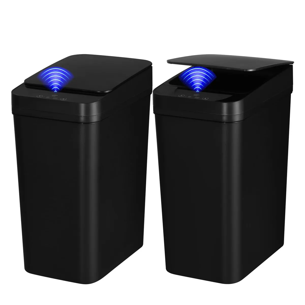 Three white plastic touchless bins with lids, 11 litre capacity