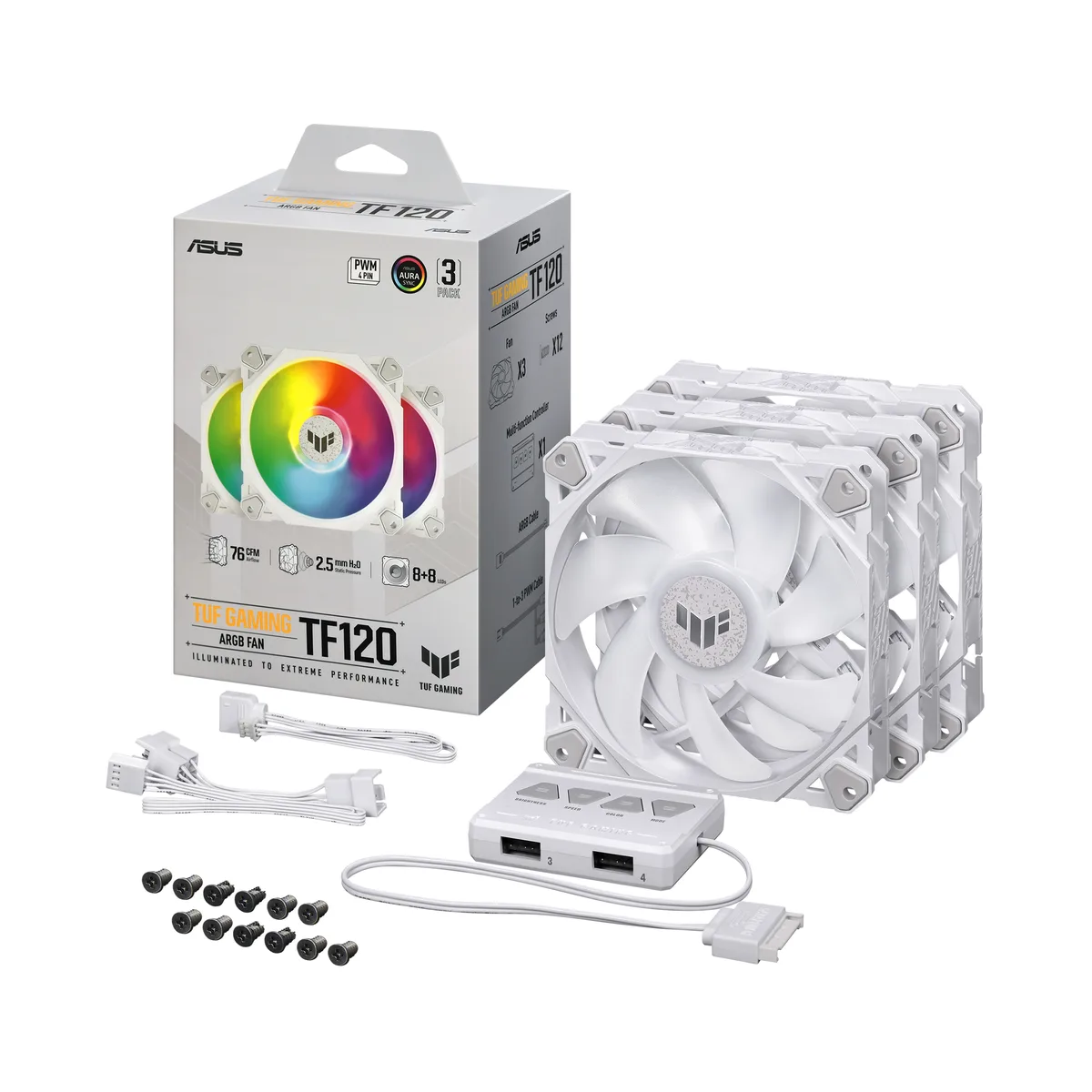 ASUS ASUS TUF GAMING TF120 ARGB White 3-pack case fan — product photo