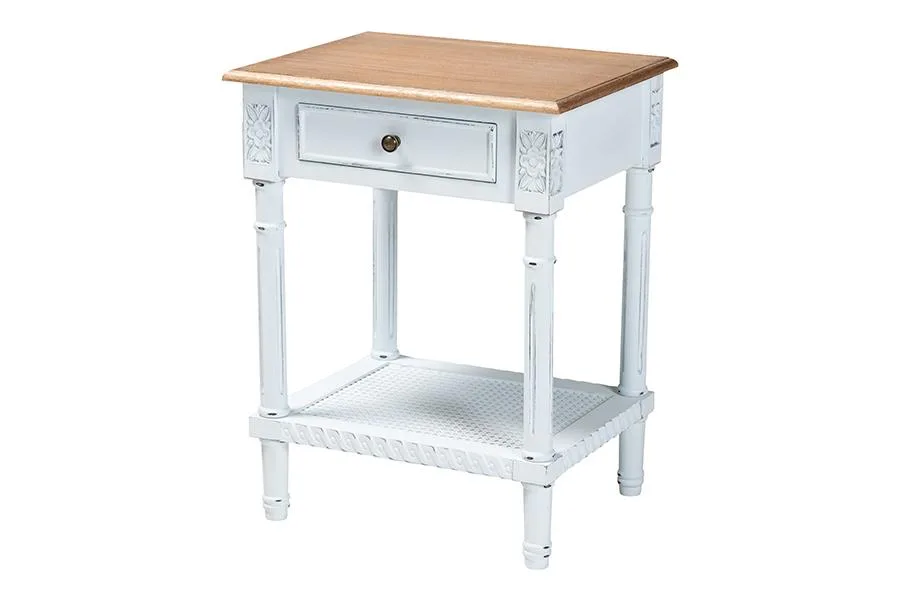 Baxton Studio Baxton Studio Legrand Two-Tone White Natural Brown 1-Drawer End Table — product photo