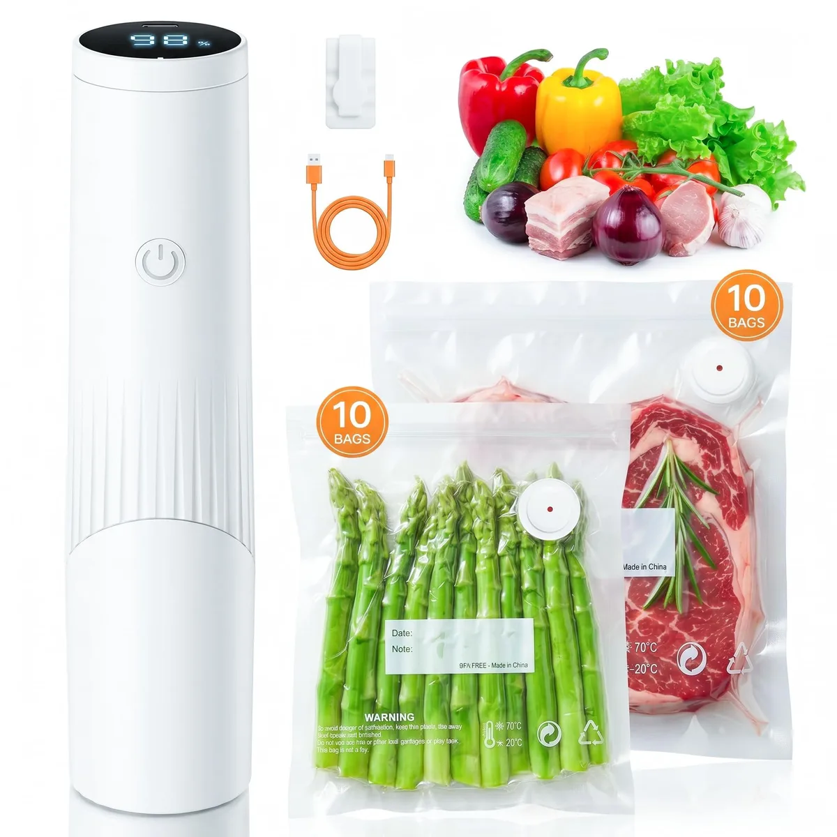  FoodSaver XX-ZK-13 handheld vacuum sealer with 20 reusable bags — product photo