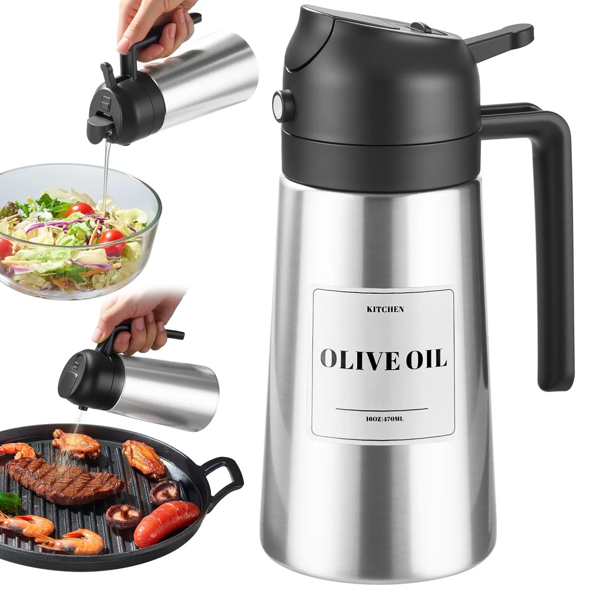  Olive Oil Sprayer 2-in-1 16 fl oz Stainless Steel Black — product photo
