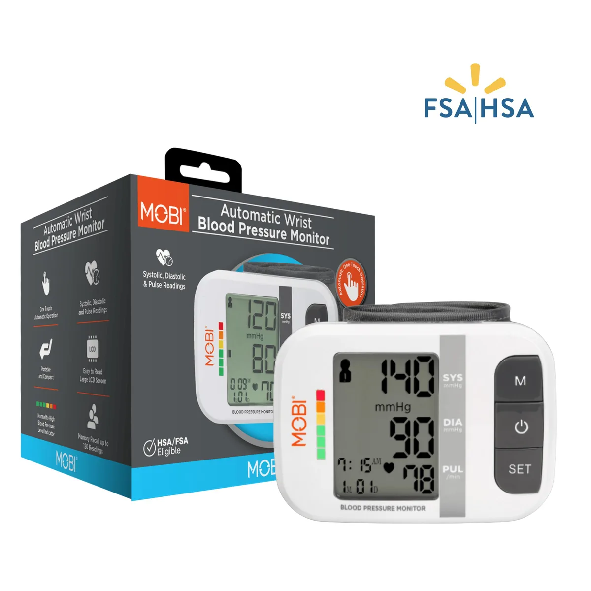 Mobi Mobi 70167 wrist blood pressure monitor automatic 120 memory 5.3-7.7in cuff — product photo