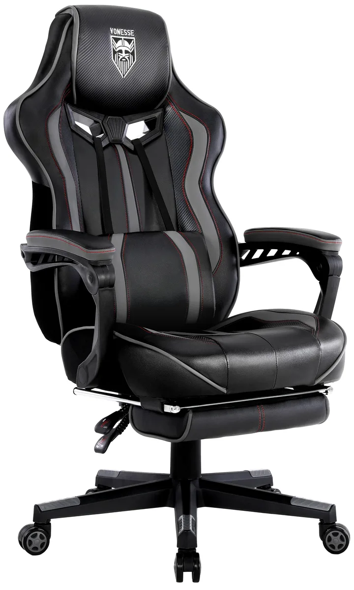 Vonesse Vonesse Gaming Chair with Footrest, Massage Lumbar, Grey — product photo
