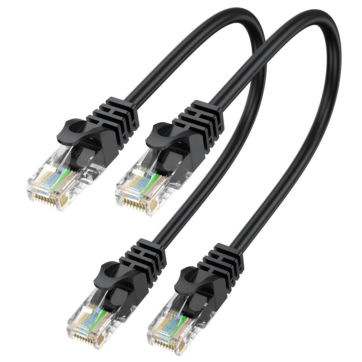 ApoJodly AP54631 Cat6 Ethernet Cable 1ft 2-Pack Black 26AWG 10Gbps 500MHz — product photo