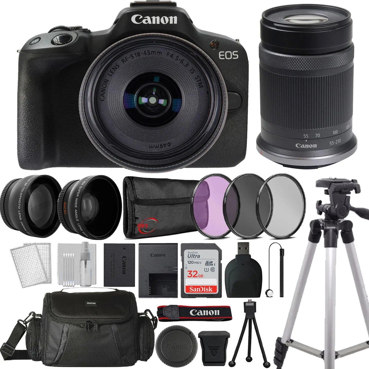 Canon Canon EOS R50 Mirrorless Camera Black with RF-S 18-45mm &amp; 55-210mm Lenses — product photo