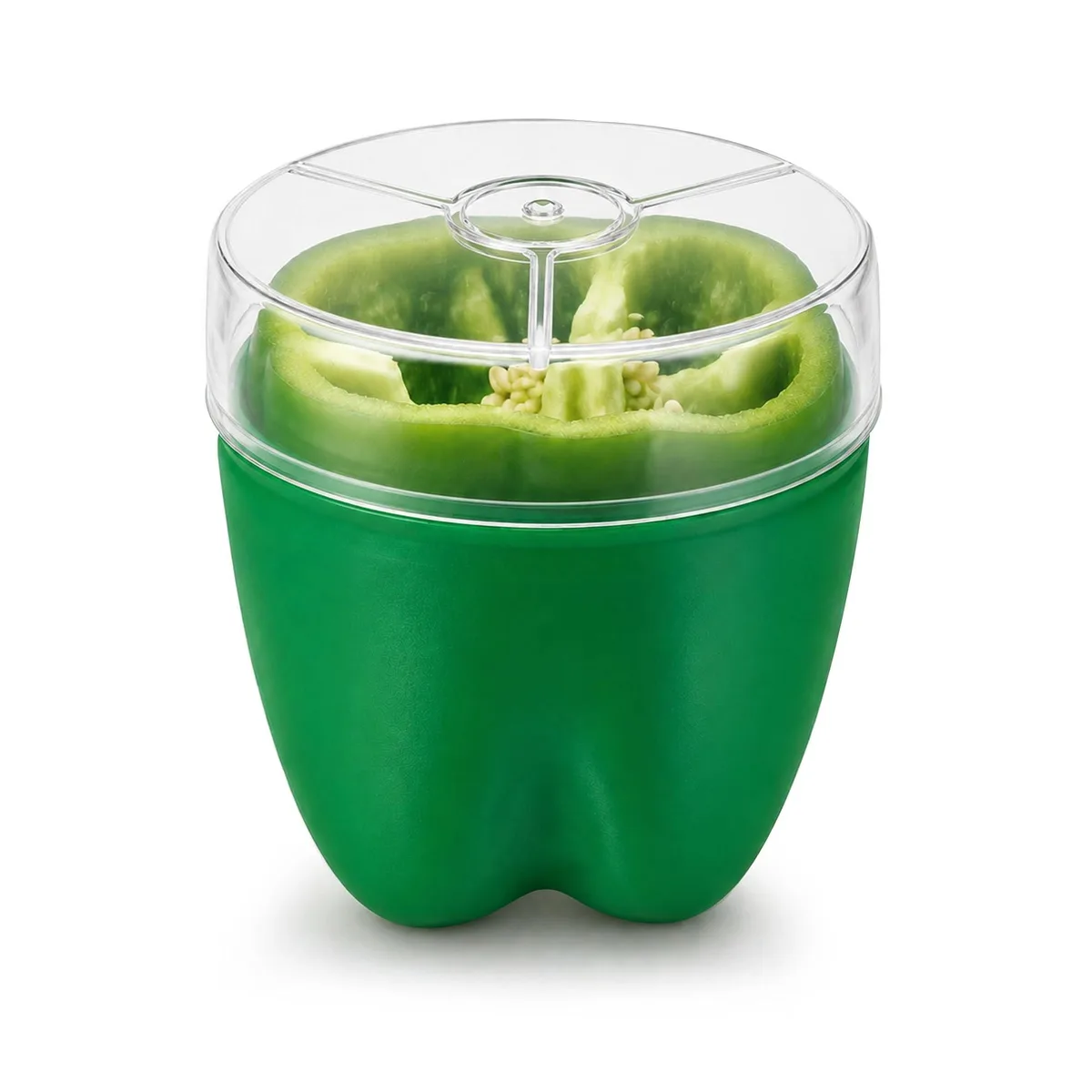 Square pepper keeper with transparent lid, pepper-coloured base, 3.54 by 3.54 by 4.7 inches