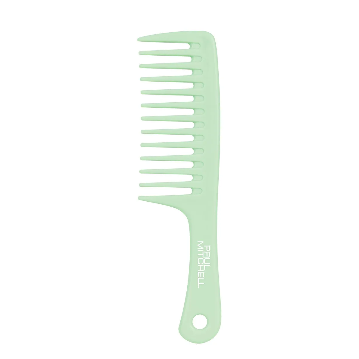 Seafoam-green wide-tooth plastic comb, 9.62 in long
