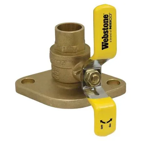 Brass three-way ball valve with flanged connections, lever handle, 3/4 inch size
