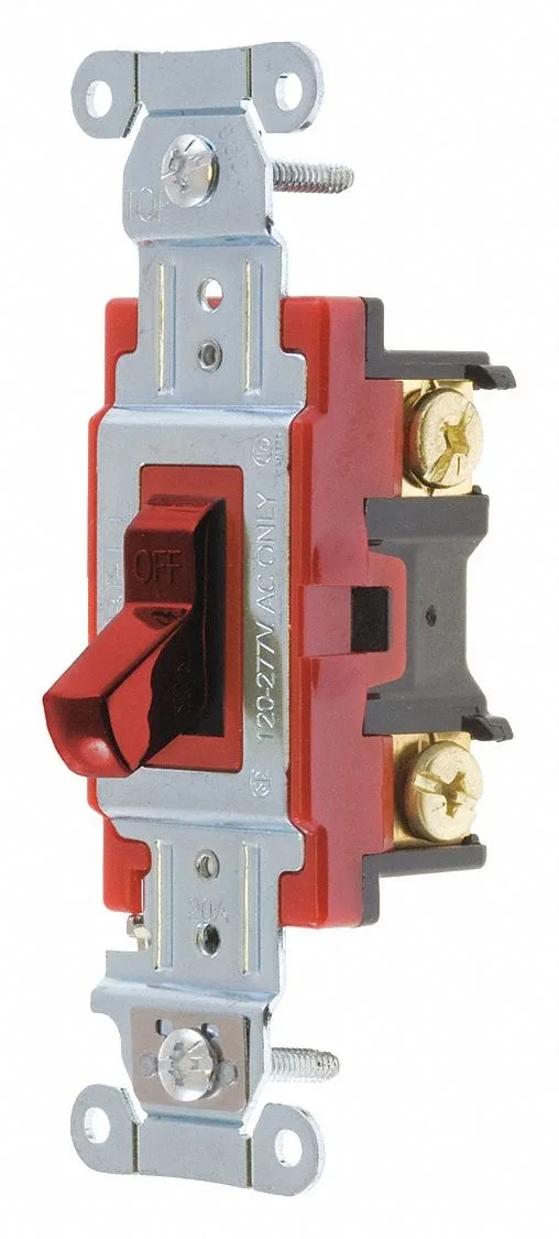 Red toggle wall switch, 20 A, 1.7 in height