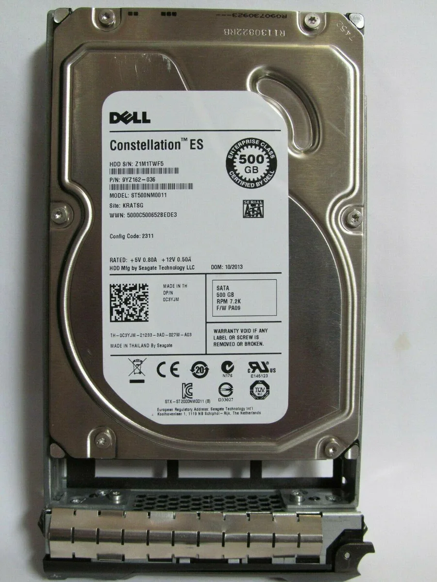DELL DELL 500 GB 7200 RPM 3.5" SATA internal hard drive with R Series tray — product photo