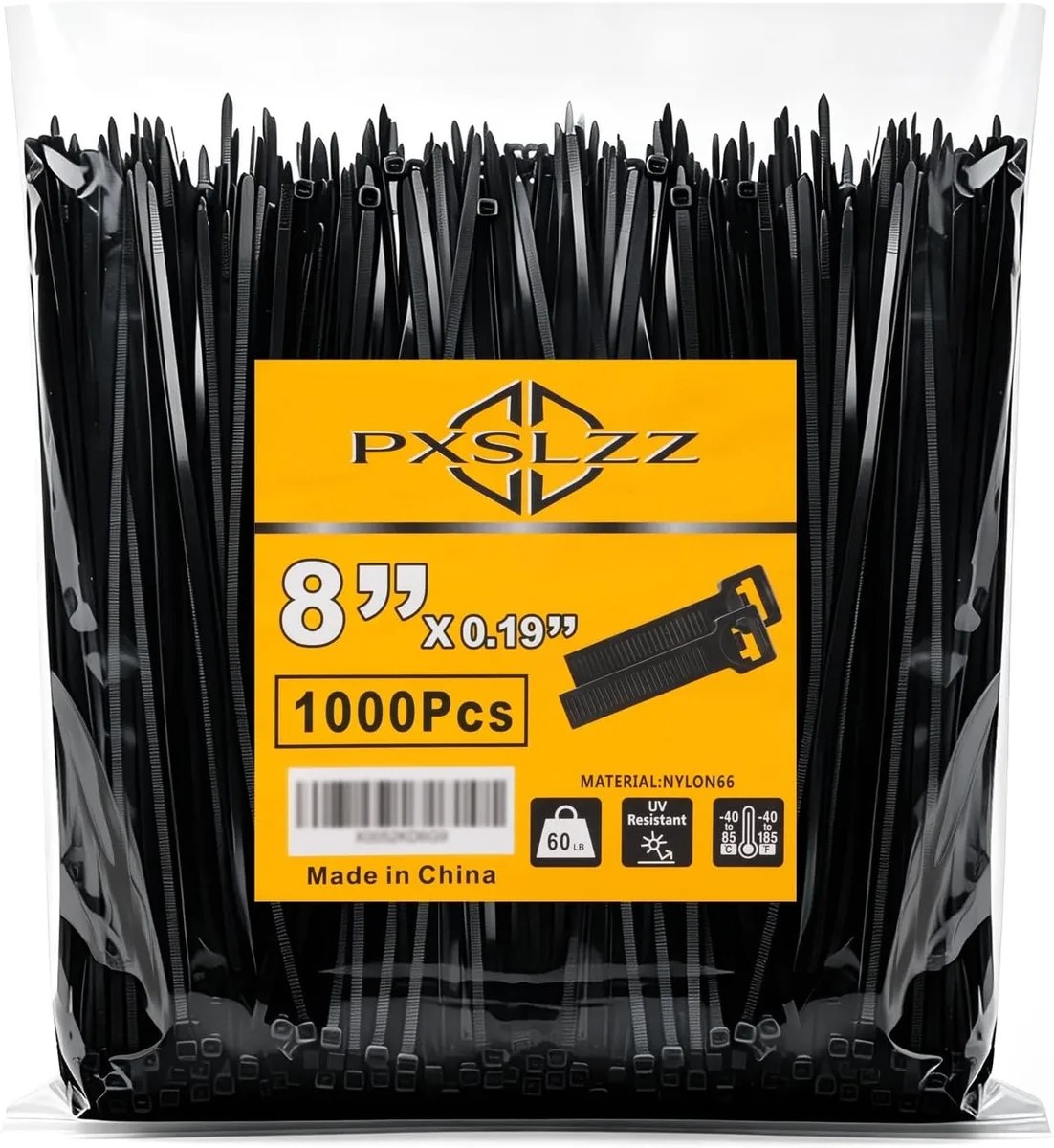 Ennovor Ennovor 8 Inch Nylon Cable Ties 1000 Pack Black 0.19 Inch 60lb — product photo