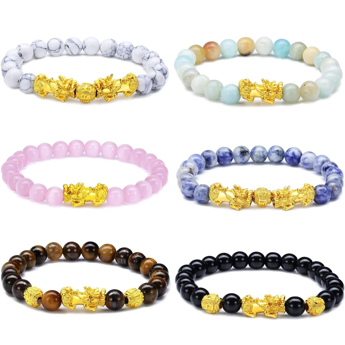  Hicarer 6 Pcs Feng Shui Pixiu Bracelets Multicolor 8mm 20cm — product photo