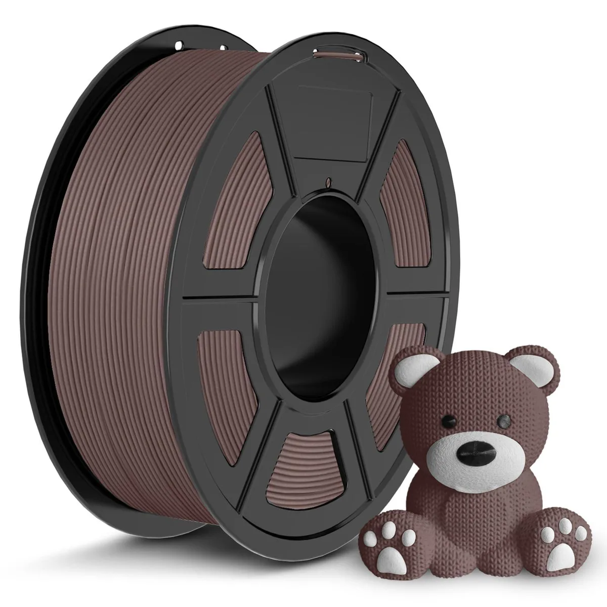 Brown PLA filament spool, 1.75 mm diameter, 1.1 kg net weight