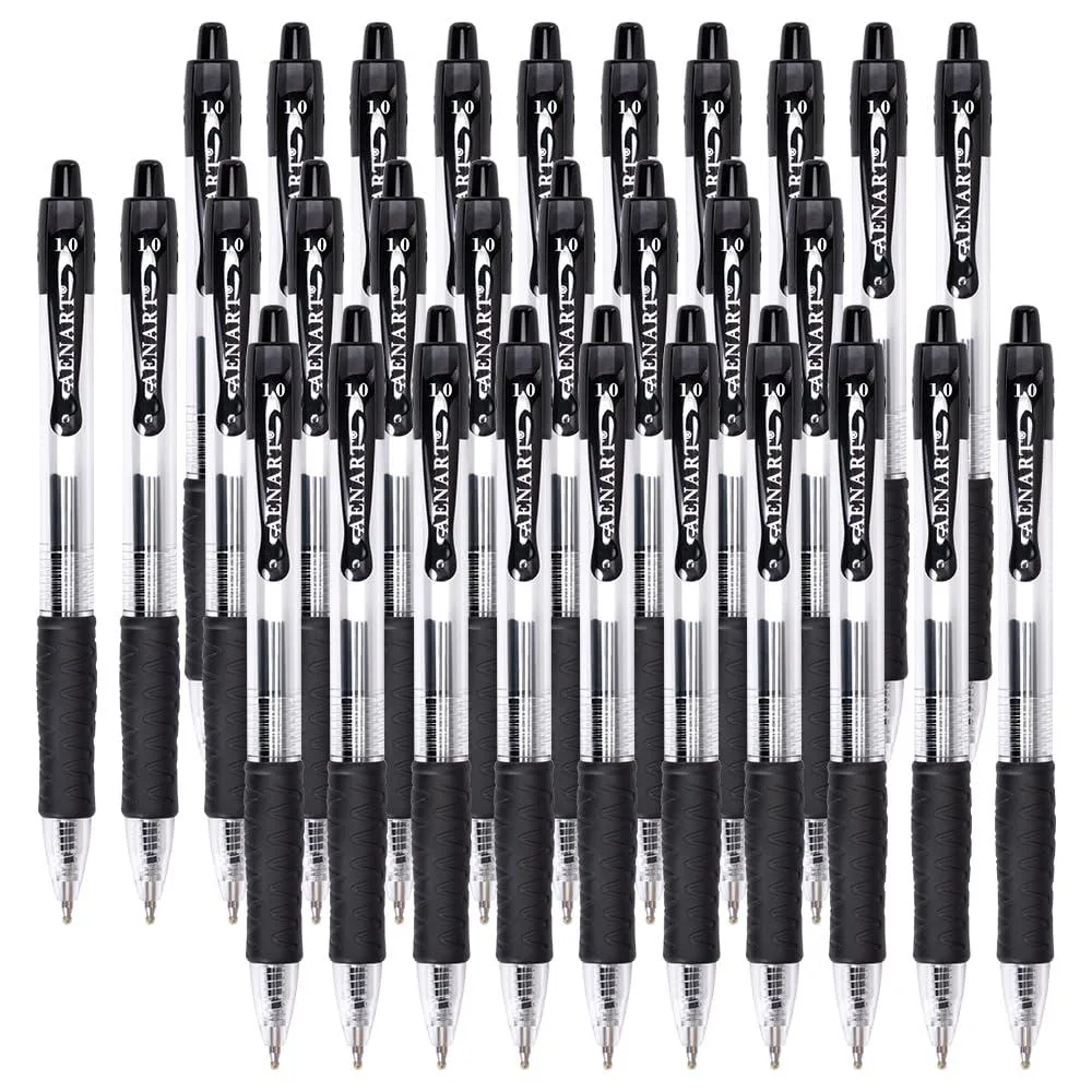 Pack of 30 retractable blue gel pens with rubber grips and leather finish