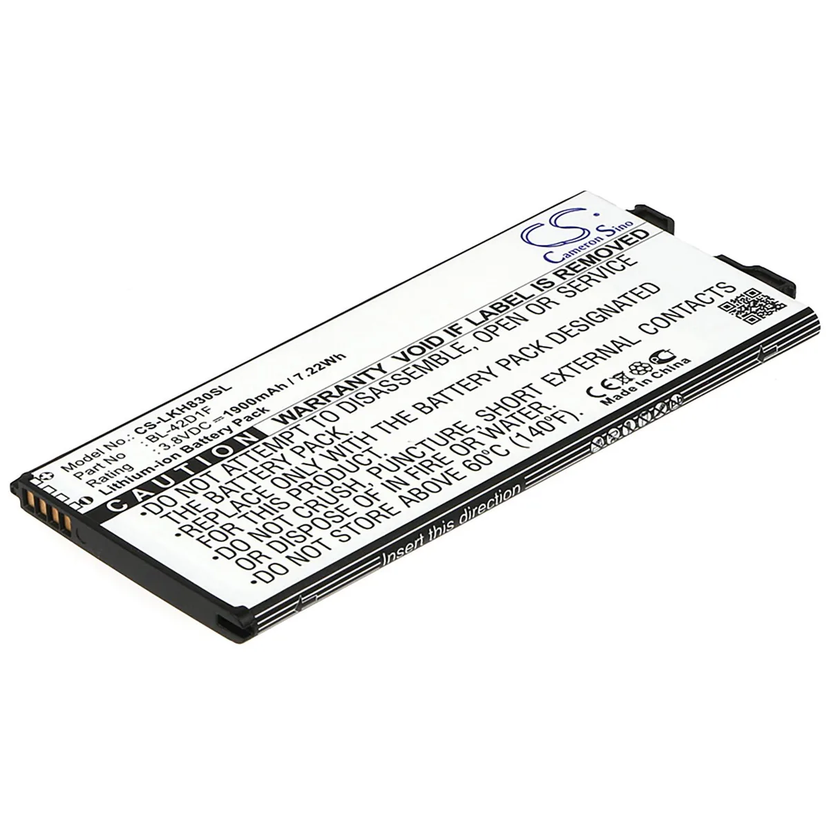Cameron &amp; Co Cameron &amp; Co DS-CS-LKH830SL cell phone battery 1.9 Ah 3.8 V 1900 mAh 7.22 Wh Li-ion black — product photo
