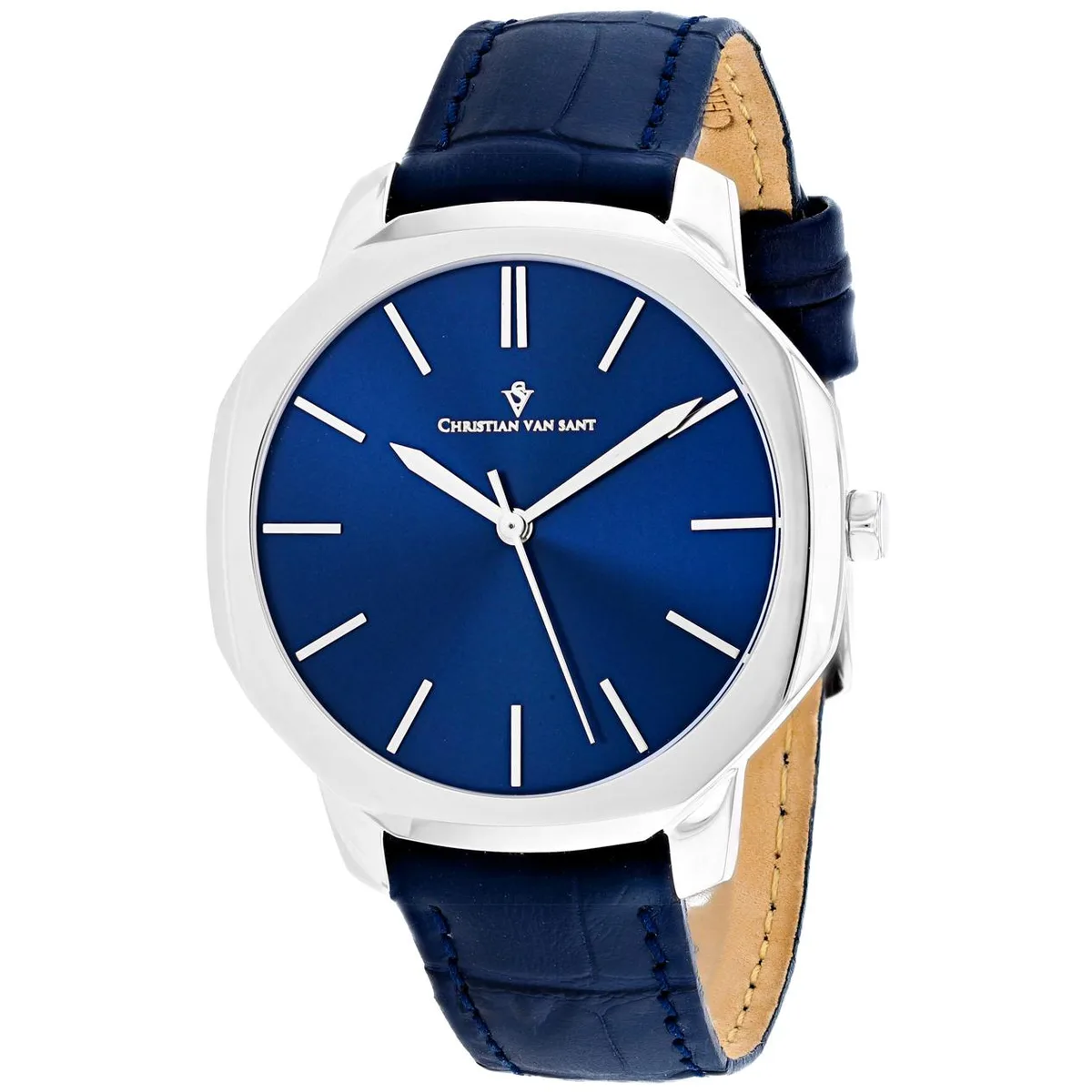 Christian Van Sant Octavius slim watch with blue dial and leather strap