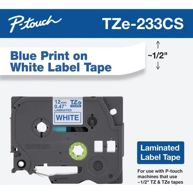 Brother Brother TZE233CS label tape .47in x 26.2ft blue on white — product photo