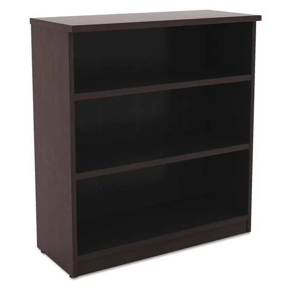 Three-shelf bookcase in espresso finish, 31 wide by 14 deep by 39 high