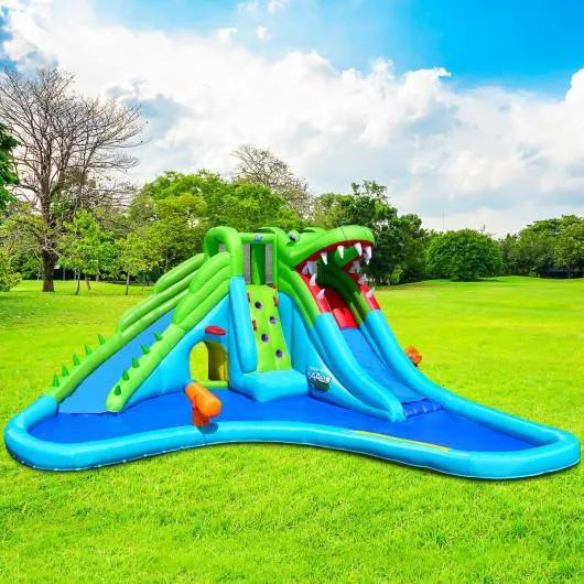 SlickBlue SlickBlue Inflatable Crocodile Water Slide Bounce House Green 780W Blower — product photo
