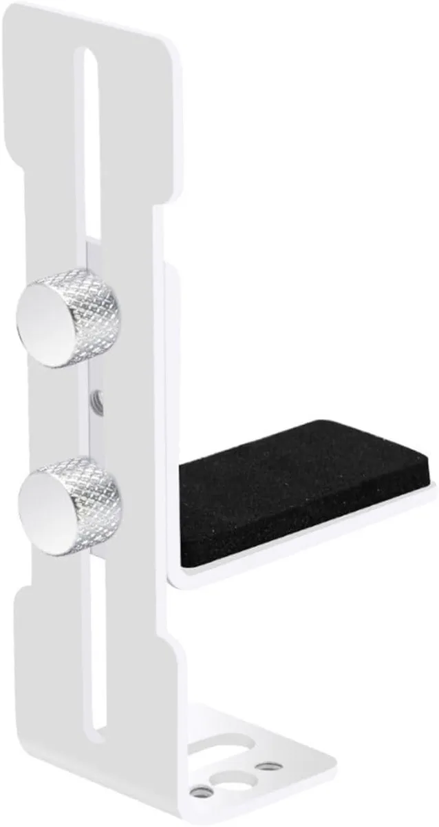 White sandblasted aluminium GPU support bracket, adjustable arm, fan mounting holes, matte finish