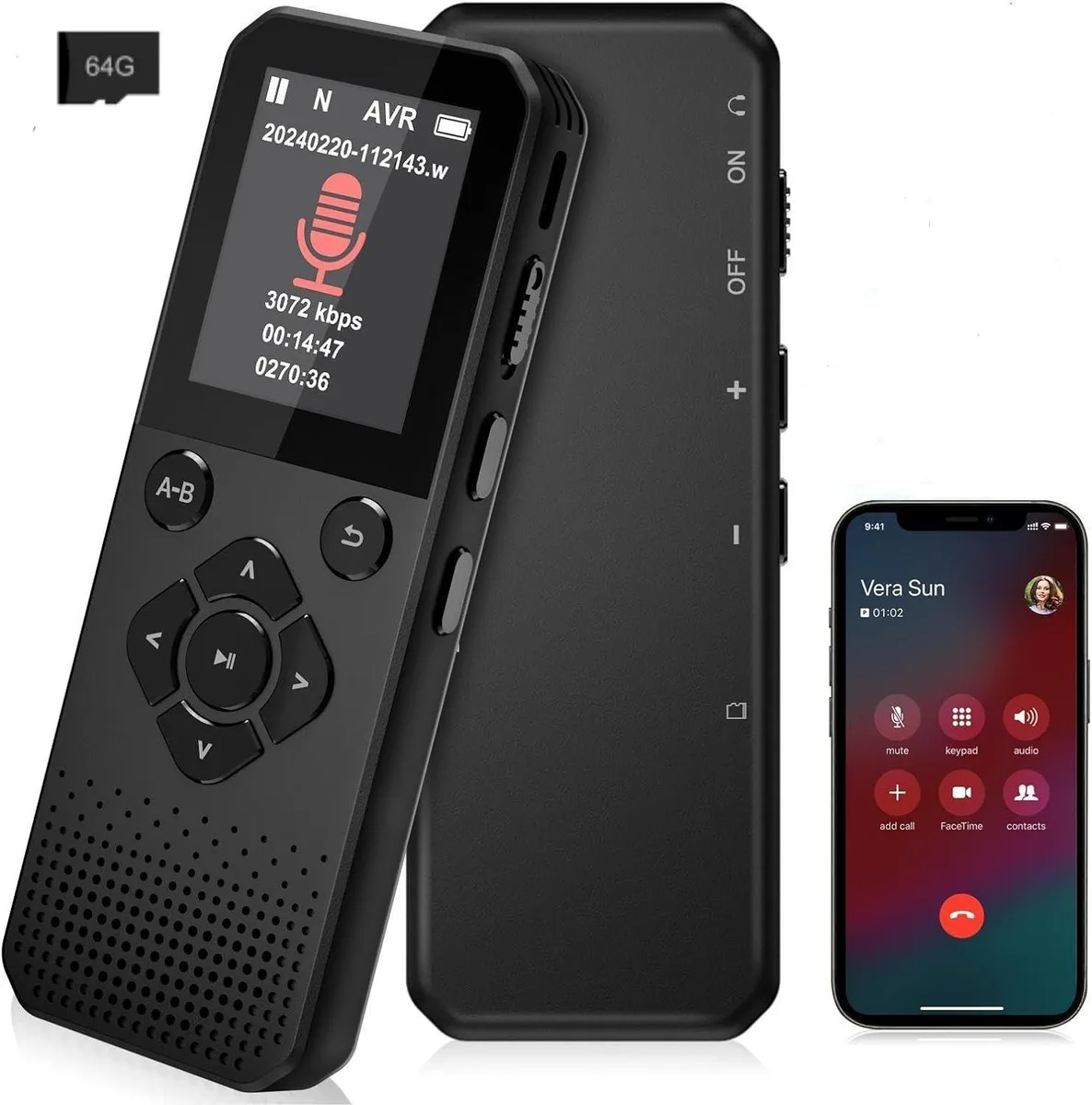 BONAEVER BONAEVER 64GB voice recorder 3072kbps 550mAh — product photo